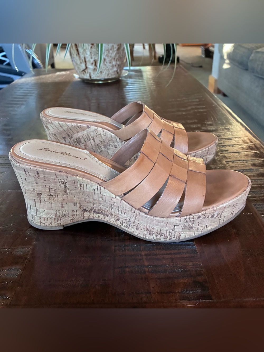 Eddie Bauer Light Brown Cork Wedge Slide Sandals